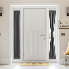 RYB HOME 100% Blackout Sidelight Curtain for Front Door with Dual Rod Pocket No Coating, Privacy Assured Thermal Insulated Room Darkening Drapes for Narrow Window Bedroom, W 12 x L 72, 1 Panel, Grey