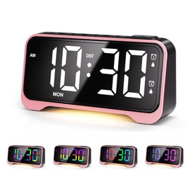 Digital Alarm Clock for Kids, 10 RGB Phantom Dynamic Colors Bedside Alarm Clock with Night Light Adjustable Brightness/Volume Dual Alarms Big Snooze USB Charger