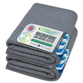 Towelogy® 2x Hyper Absorbing Car Drying Towel Large Microfibre Streak Free Waffle Weave Edgeless Detailing Cloth