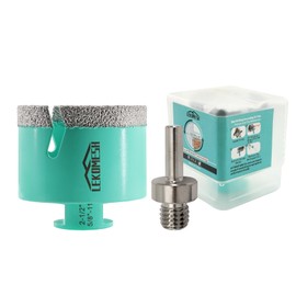 LEKOMESH Diamond Core Drill Bits - 2-1/2 Inch(65mm) with 5/8"-11 Thread Tile Hole Saw Cutter & Triangle Shank Adapter for Porcelain Ceramic Tile Marble Granite Stone Quartz