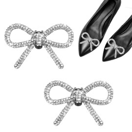 SwirlColor Women's Shoe Clips, Pack of 2 Removable Elegant Bow Crystal Rhinestone Shoe Charms Shoe Buckle High Heels Clip Shoe Decoration Charms for Wedding Prom Party Accessories, Rhinestone Metal