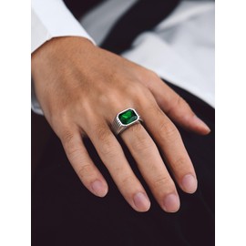 Bandmax Men Green Signet Rings Size 12 Stainless Steel Emerald Ring Green Cubic Zirconia May Birthstone Ring Wedding Ring Statement Ring Biker Ring
