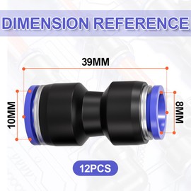 Bwintech PG8-10 Pneumatic Straight Reducer Push to Connect Adapter Quick Release Reducer Fittings 8 mm to 10 mm Pack of 12