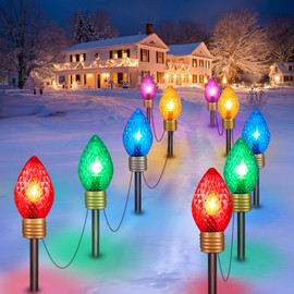 Strawberry Jumbo C9 Christmas Pathway Lights Outdoor -2 Pack Total 17 Feet 10 LED Jumbo C9 Pathway Lights, Colored Jumbo Light Bulb Christmas Lights Outdoor Decorations for Holiday Yard, Multicolor