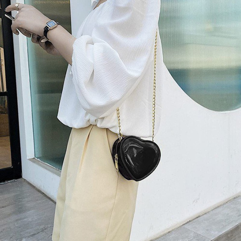 Girls Crossbody Purse Cute Heart-shaped Shoulder Bag Kid Lacquer Leather