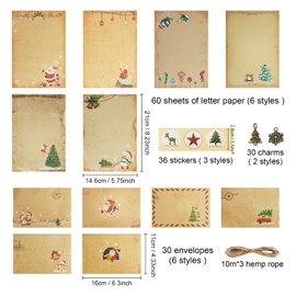 90Pcs Christmas Writing Set, Christmas Wish List Notelet Letter Writing Set Stationery to Santa – Father Christmas Writing Set Includes Dear Santa Letter, Envelopes, Sticker Sheet, Pendant, Rope