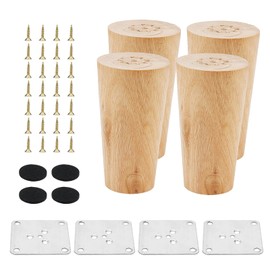 MANCHAP Pack of 4 10 cm Wooden Furniture Legs, Wooden Furniture Feet with Mounting Plate, Screws and Non-Slip Mats, Solid Wood Furniture Feet for Chest of Drawers