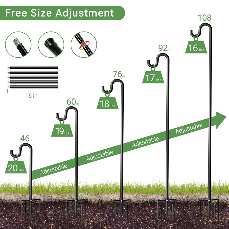 108" Shepherds Hooks for Outdoor, Extra Thick Bird Feeder Pole