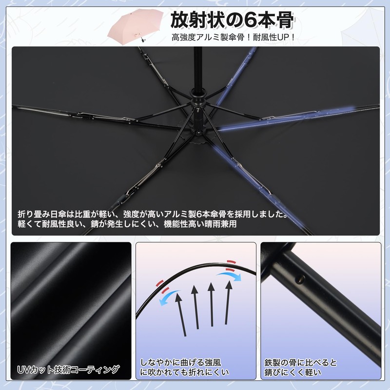 (Newly Released) Parasol, Folding Umbrella, Ultra Lightweight, 6 Ribs, Rain