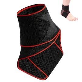 DDUP Ankle Support 1 Pack, Adjustable Breathable Ankle Brace for Sports Protect, Elastic Nylon Compression Wrap Strap for Sprained Ankle, Achilles Tendon, Running,One Size for Men Women(Red)