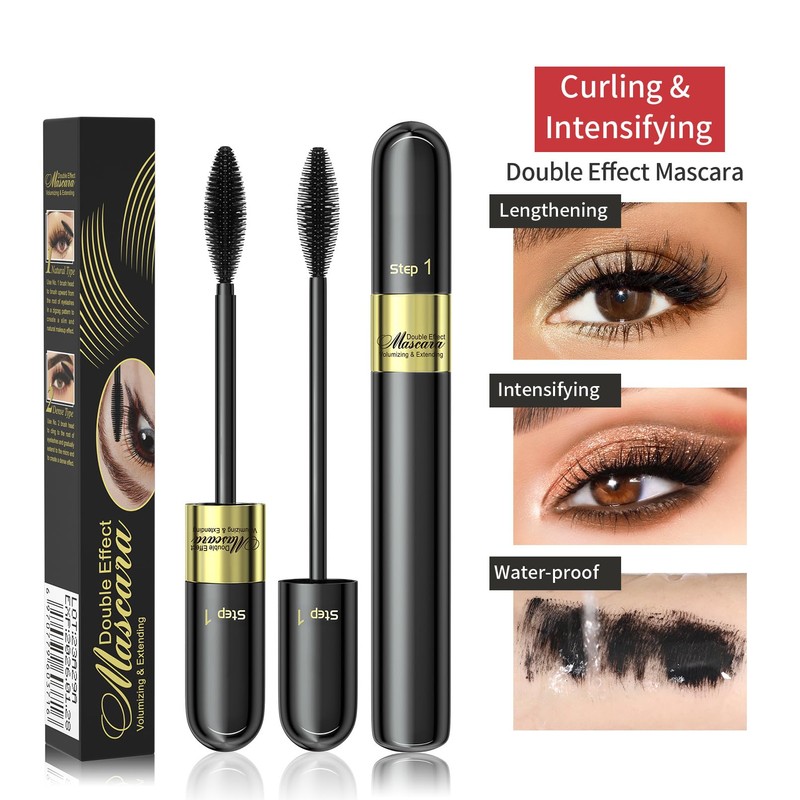 2Pcs Double Effect Mascara, Curling and Intensifying, Waterproof, Black