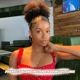 quesdom Afro Puff Ponytail Extension Synthetic Medium Brown 80 Grams Afro Puff Drawstring Clip on Kinky Curly Bun for Black Women(4 Medium Brown)