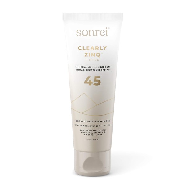 Sonrei Clearly Zinq Tinted Zinc Mineral Face and Body Gel Athleisure Sunscreen SPF 45 | 3.4 oz (1 Pack)