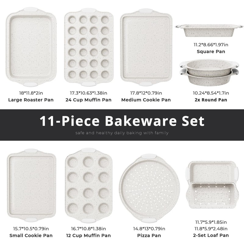 11-Piece Kitchen Nonstick Stackable Bakeware Set, Non Toxic Bakeware Sets