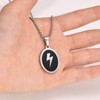 Rockyu Necklace for Men Black Oval Pendant Lightning Bolt Pattern