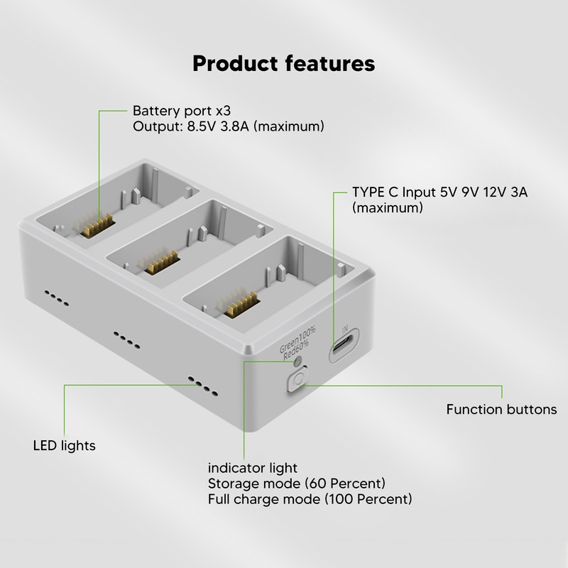 Drone Charging Station Intelligent Fast Efficient 3 Port Battery Charging