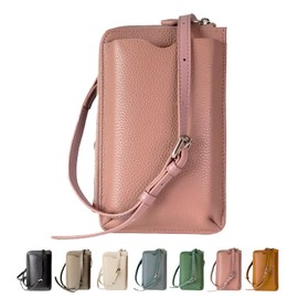 masamilk Genuine Leather Smartphone Pouch, Smartphone Shoulder, Cowhide, Wallet Shoulder, Women's, multicolor (pink / beige)