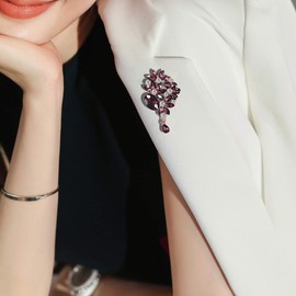 Mecool Brooches Pin Flower Leaf Bouquet Brooch Created Crystal Brooch-Purple