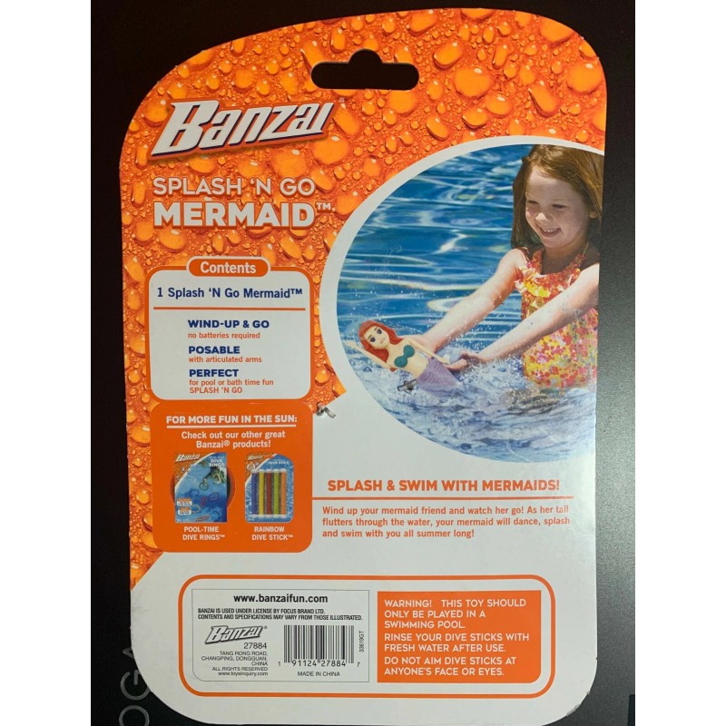 BANZAI SPLASH 'N GO MERMAID POOL TOY NIP SWIM WITH