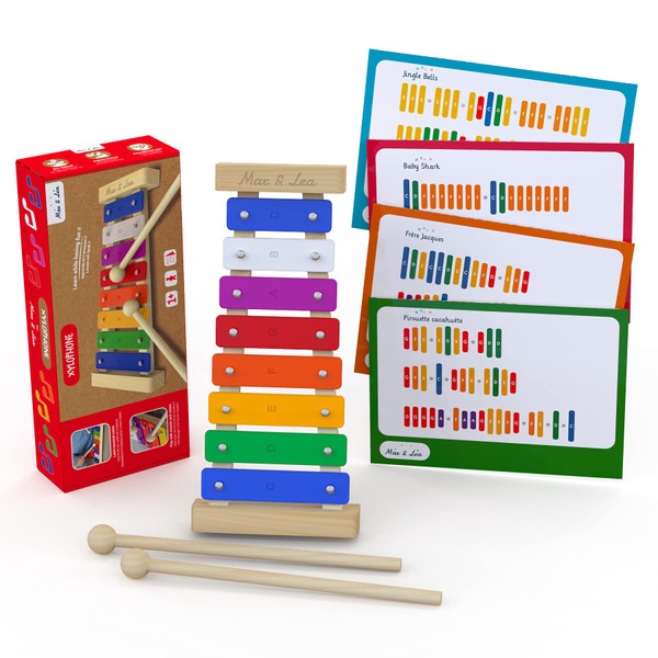 Xylophone Max & Lea Musical Instrument for Children Metallophone Discover the First Musical Notes Developing Hearing Very Beautiful Sound Quality Children 1-6 Years