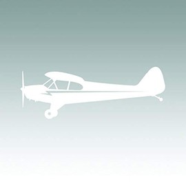 Side View Piper J3 Cub Airplane Sticker - Decal - Die Cut - Plane - White 4.00" x 1.43"