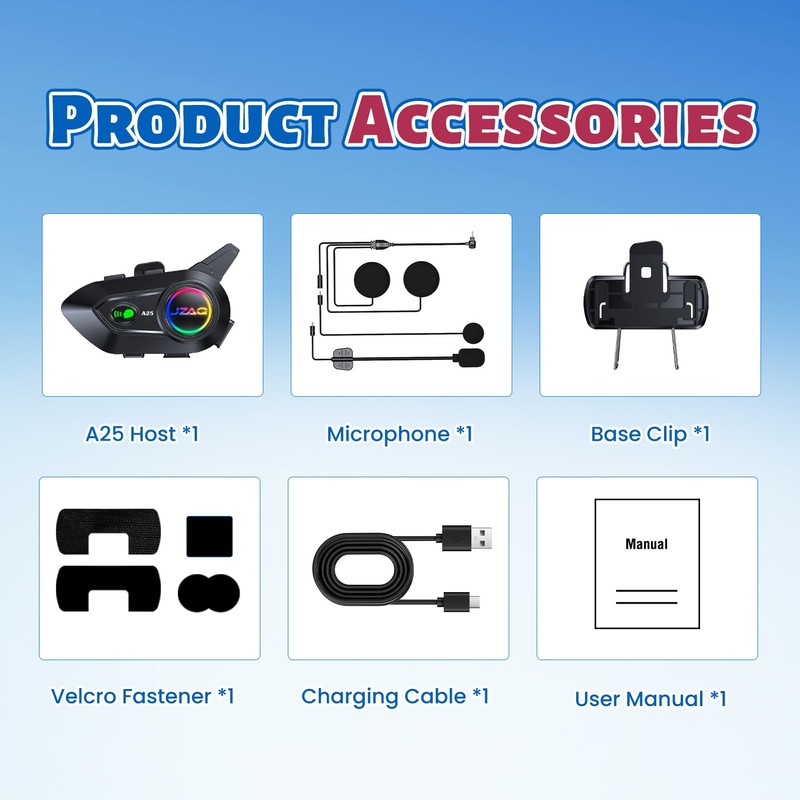 JZAQ Motorcycle Helmet Bluetooth Headset Bluetooth Helmet Speakers & Intercom