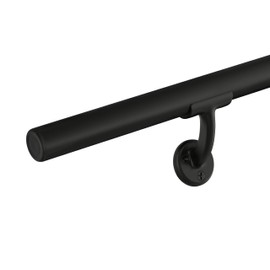 Meranti Aluminum Handrail for Indoor or Outdoor Steps and Stairs – Hand Rails for Elderly – DIY Complete Stair Railing Kit (AHR, Black Textured, 3' Length)