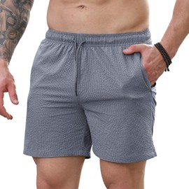Curluriy Activewear Shorts for Men Summer Running Jogging Sports Shorts with Zip Pocket Breathable Quick Drying, gray, L