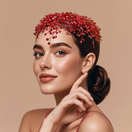 HNYYX Crystal Headpiece for Women, Hair Accessories for Wedding Festival Party Dresses,Boho Rhinestone Headband (Red, One Size)