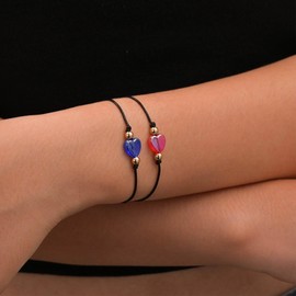 Xmsrn Vintage Layered Acrylic Heart Bracelet Black Leather Cord Bracelet Hand Chain Resin Heart Love Bracelet Jewellery for Women and Girls 2 Pieces, Zinc, No gemstone