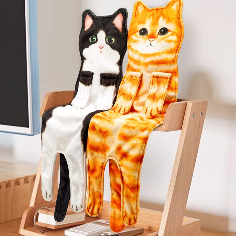 PAT JUUMG Funny Cat Hand Towels for Bathroom Kitchen Decor