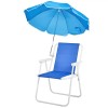 Blue Folding Beach Chair With Umbrella Aluminum Frame Lightweight Portable