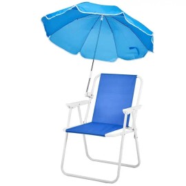 Blue Folding Beach Chair With Umbrella Aluminum Frame Lightweight Portable Outdoor Chair For Adults Coastal Stylecolor: as picture