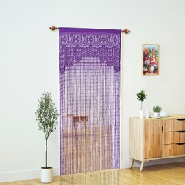 YaoYue Macrame Lace Door String Curtain for Doorways,Room Divider Doorway Hippie Window Panel Room Divider Wall Closet Curtains for Bedroom Closet Door Drapes Decorations (35×79in/90×200cm,Purple)
