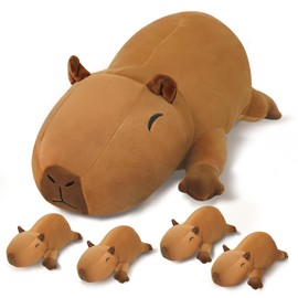 SQEQE Stuffed Capybara Plush - Cute Capybara Mommy with 4 Babies Surprise Soft Animal Toy Christmas, Valentine's, Birthday Gifts Ideal for Boys and Girls