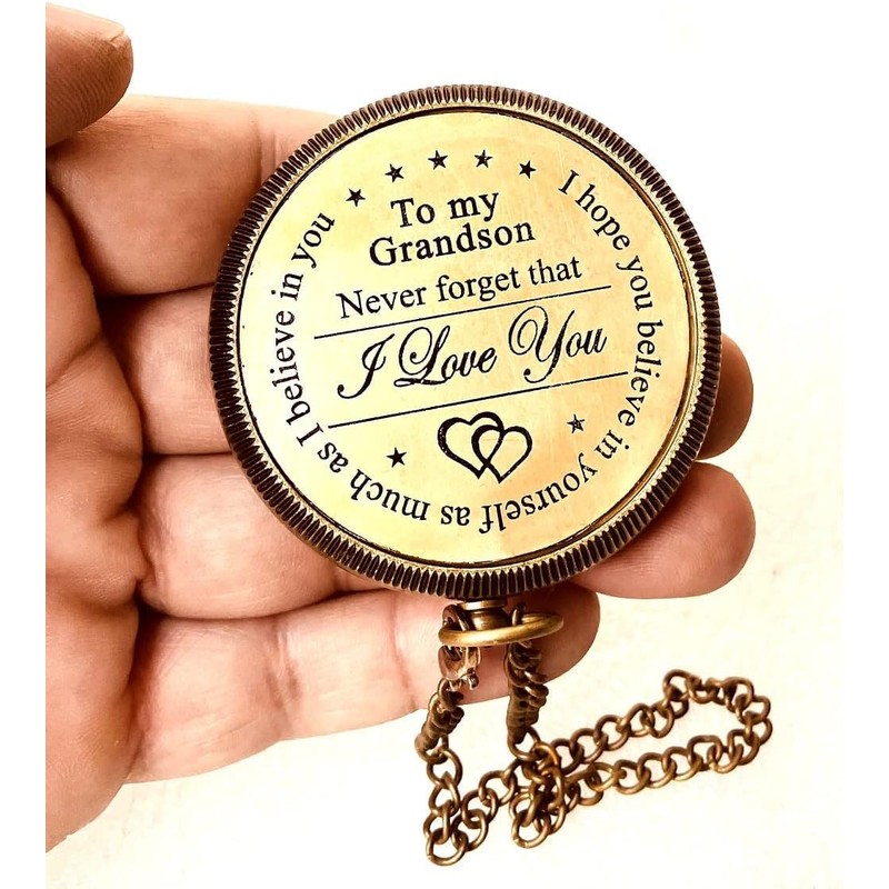 Gift for Grandson Brass Compass Engraved Quote | Memory Present