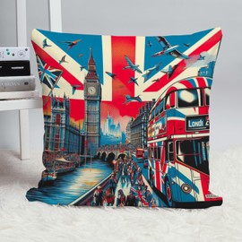 The Beach Stop Pop Art Union Jack London Themed Accent Cushion Cover | UK Flag Home Decor Inspo | Colourful Gift Idea for Men Women and Kids | 45x45cm 18x18” | Abstract London