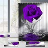 Purple Rose Bathroom Set with Shower Curtain and Non-Slip Rugs,