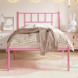 VECELO Twin Metal Platform Bed Frame with Headboard, Heavy Duty Steel Slats, No Box Spring Needed,Easy Assembly, Modern Minimalist Design, Set of 2