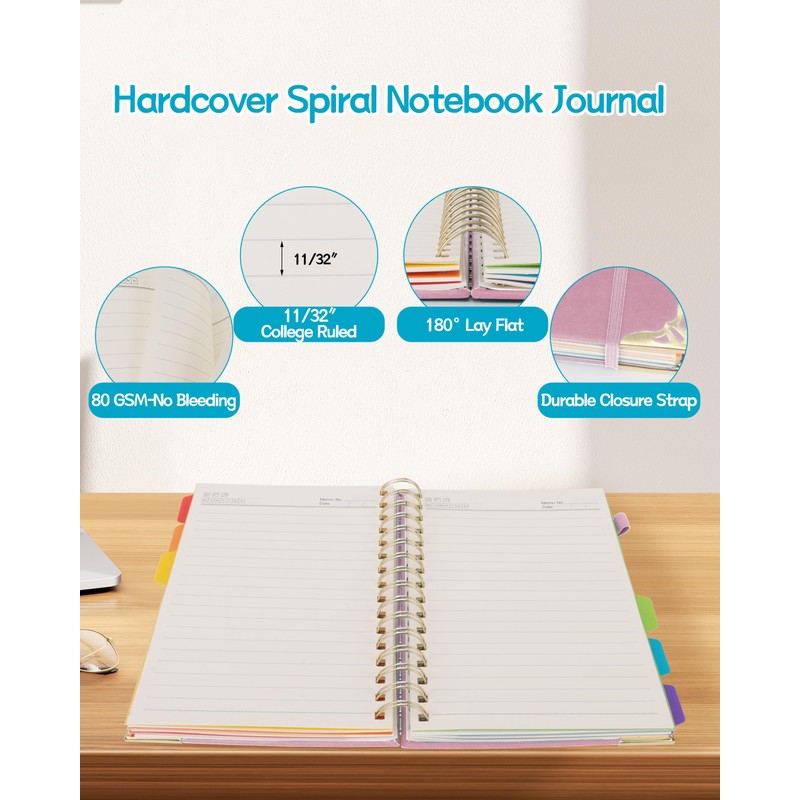 BNMBQKL Hardcover Spiral Notebook Journal with 6 Subject College Ruled