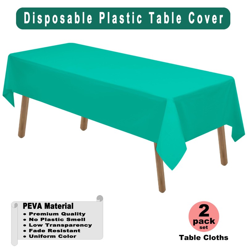 PARTY ULYJA Teal Plastic Tablecloths 2 Pack Disposable Table Covers