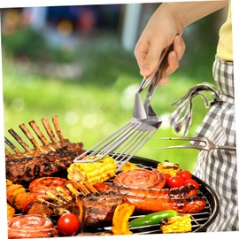 Mobestech 1Pc Stainless Steel Fish Tongs Multi Functional Food Clamp for Cooking Grilling Frying Kitchen Gadget for Home Use for Steak Fish Preparation Silver