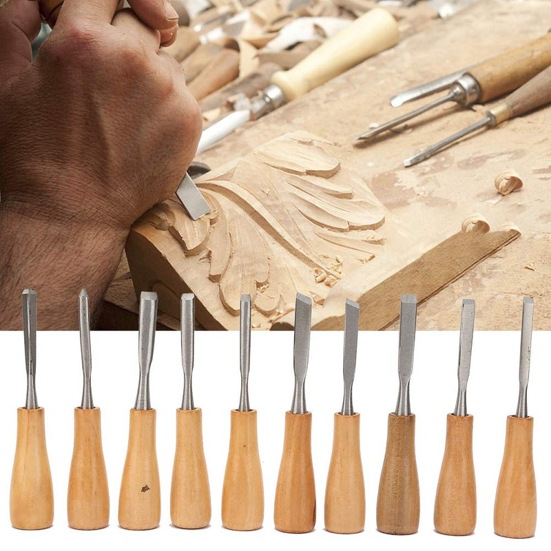Carving Tools Set, 10Pcs with Wooden Handles in a Wooden