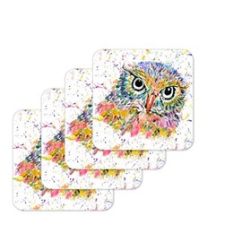 Coaster Owl British Wildlife Animals Coasters Watercolour Art Gift Work Office Dining Tea coffee (4)
