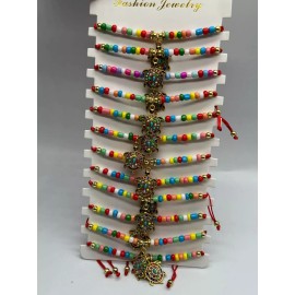 Trendy Red Thread Bracelet with Multicolor Turtle Pack of 12