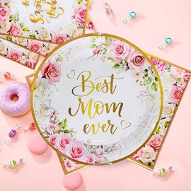 Happy Mother's Day Party Supplies Tableware Set for 20 Guests Tablecloths, Paper Plates, Cups, Napkins, Tableware, Disposable Tableware Gifts, Birthday Party Decoration Suitable for Mother's Day