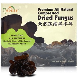 Apexy Premium Dried All Natural Compressed Black Fungus (Black Wood Ear Mushroom) - 8.8 Oz -- 10 Times Volume Yield After Soaking (Pack of 1)
