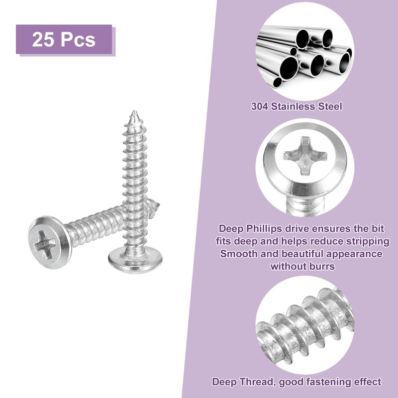 sourcing map M4x25mm Flat Head Phillips Drive Self Tapping Screws,