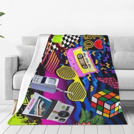 Retro Vintage 80s or 90s Fashion Style Throw Blanket Fleece Blanket Soft Cozy Warm Flannel Blanket for Living Room Couch Bed Office 80"x 60"