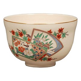 宮地 English Incense Matcha 碗 White Size: 12.4 Diameter x Height 7.8 cm 仁清 扇面 草花 Paper Box, 50-Pack